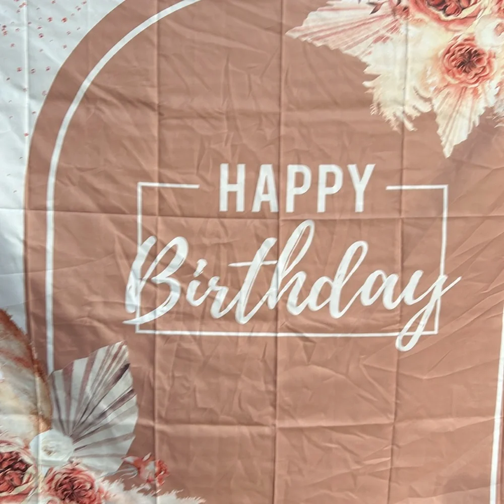 Boho happy birthday ,dark peach,tan, white